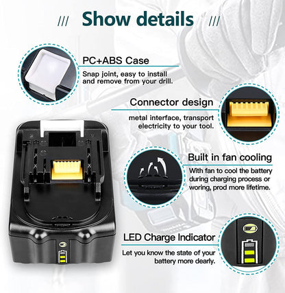 For Makita 18V Battery 6.0Ah Replacement | BL1860 Li-ion Batteries 3 Pack